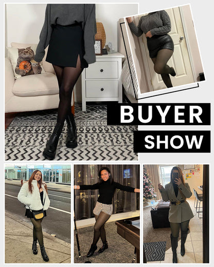 Fleece Lined Tights Women Plus Size, Winter Warm Pantyhose,Fake Translucent Thermal Faux leggings Skin Colored，Sculpt Your Body, Showcase Your Charm