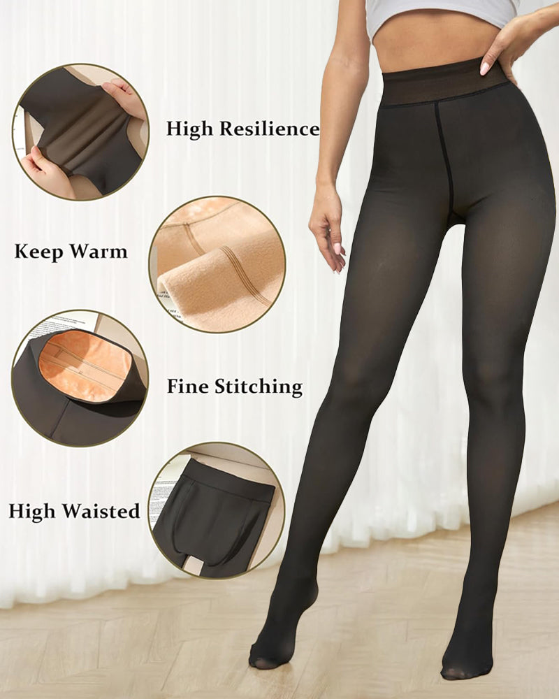 Fleece Lined Tights Women Plus Size, Winter Warm Pantyhose,Fake Translucent Thermal Faux leggings Skin Colored，Sculpt Your Body, Showcase Your Charm