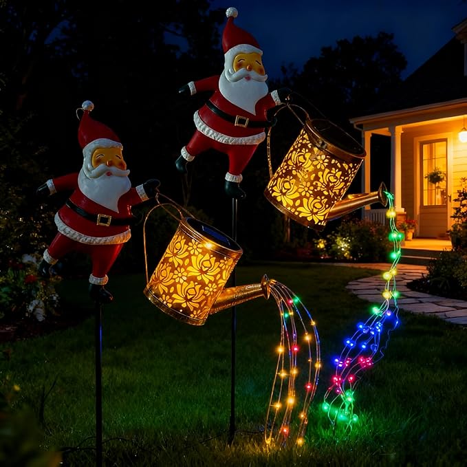 🎄🔥Christmas Solar Kettle Lights with Santa – Waterproof Hanging Metal Garden Decor with LED Glow，Three Styles