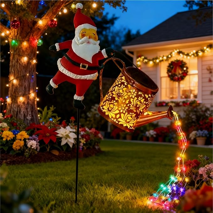 🎄🔥Christmas Solar Kettle Lights with Santa – Waterproof Hanging Metal Garden Decor with LED Glow，Three Styles