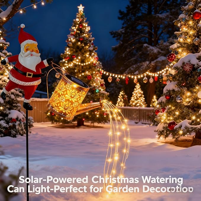 🎄🔥Christmas Solar Kettle Lights with Santa – Waterproof Hanging Metal Garden Decor with LED Glow，Three Styles