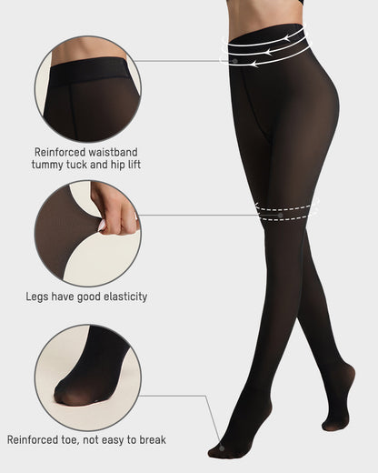 Fleece Lined Tights Women Plus Size, Winter Warm Pantyhose,Fake Translucent Thermal Faux leggings Skin Colored，Sculpt Your Body, Showcase Your Charm