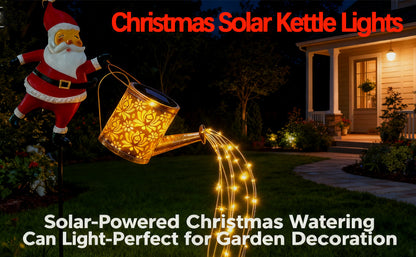 🎄🔥Christmas Solar Kettle Lights with Santa – Waterproof Hanging Metal Garden Decor with LED Glow，Three Styles